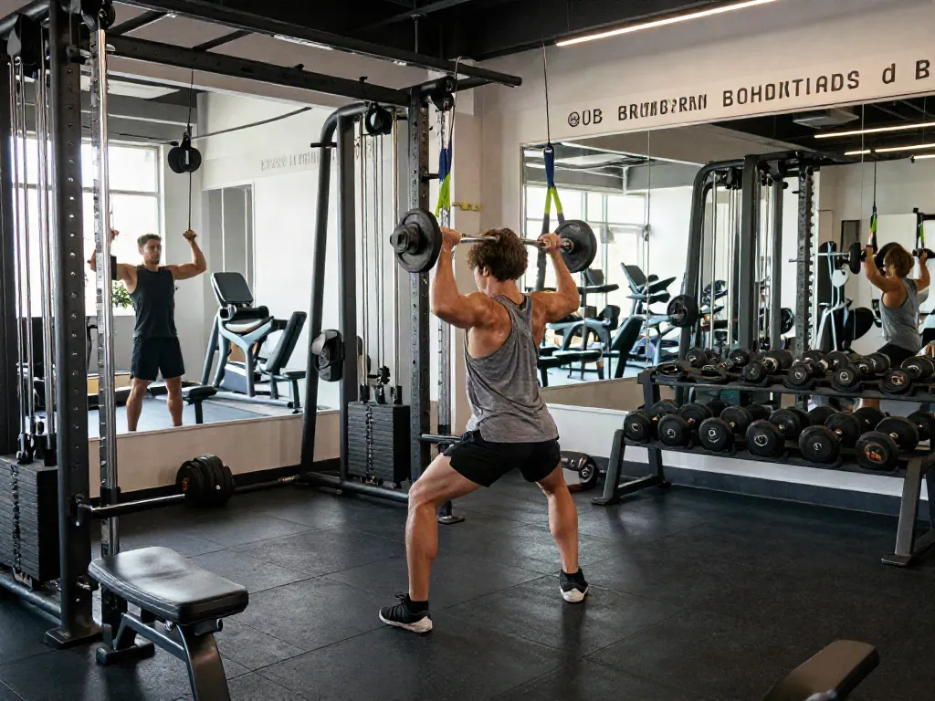 Engaged fitness enthusiast lifting weights, showcasing steroidi online commitment to strength and health in a modern gym.